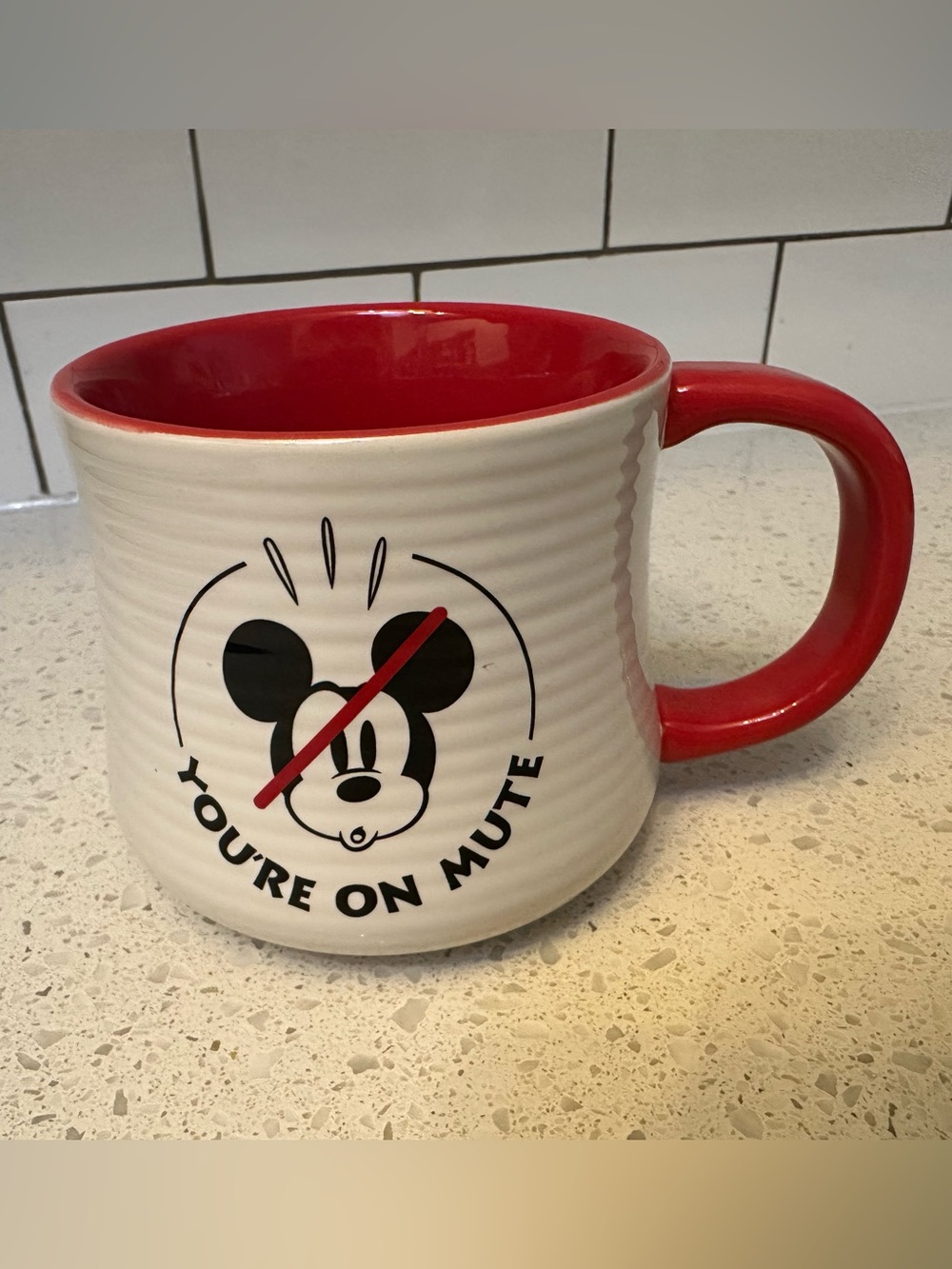 Disney Parks Mickey Mouse "You're On Mute" 18oz Mug Red and White Office NWOT
